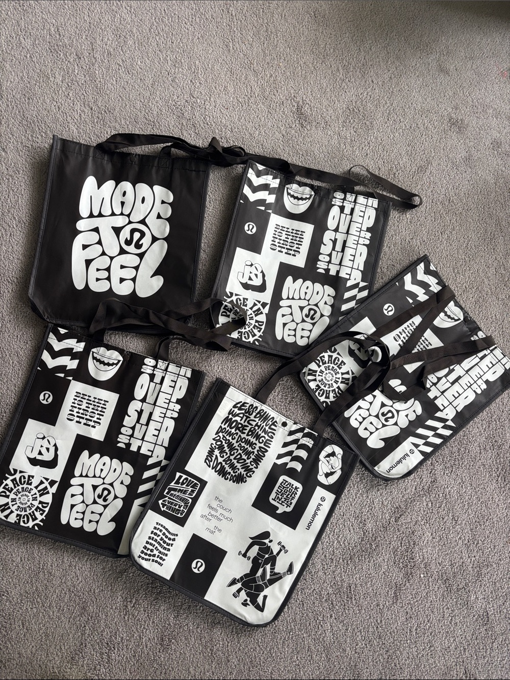 Lululemon Black & White 'Made to Feel' Graphic big Tote Bags